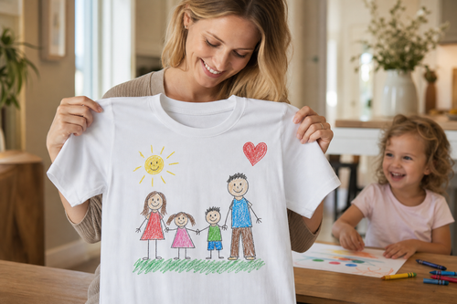 Child's first drawing personalised T-shirt proud parent lifestyle moment