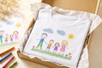 Gift-ready folded child's drawing personalised white T-shirt