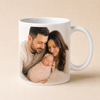 Personalised ceramic mug with newborn milestone photo print