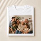Personalised white T-shirt with family generations photo print