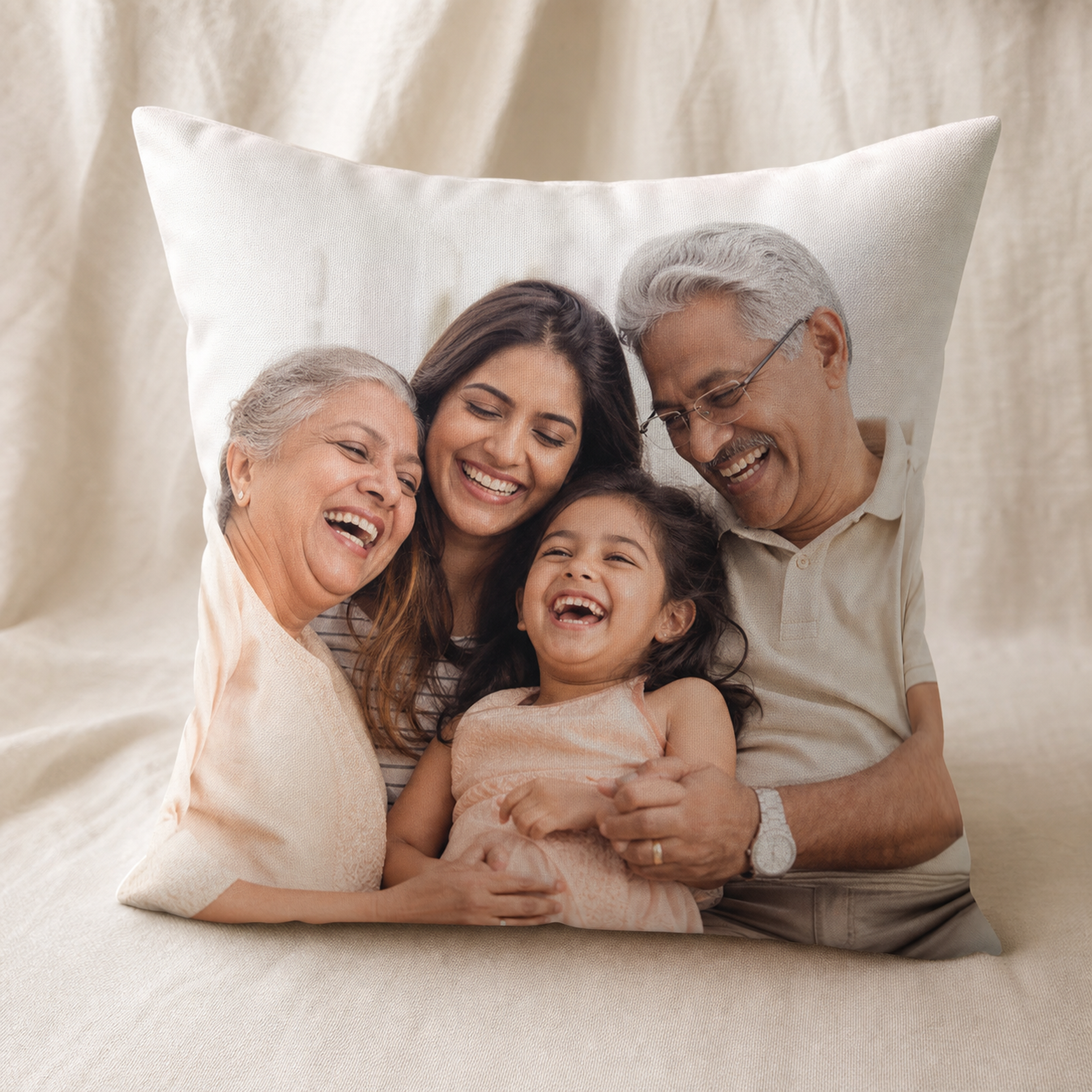 Personalised cushion cover with family generations photo print