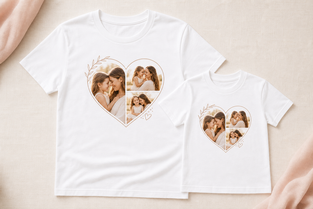 Mum and Me personalised matching white T-shirts two-pack studio front