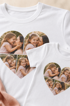 Close-up detail of matching Mum and Me T-shirt photo collage prints