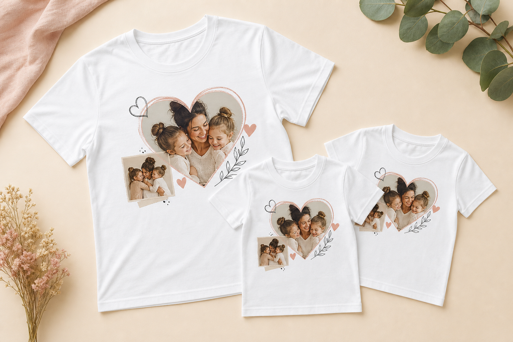 Mum's Squad personalised matching white T-shirts three-pack studio front