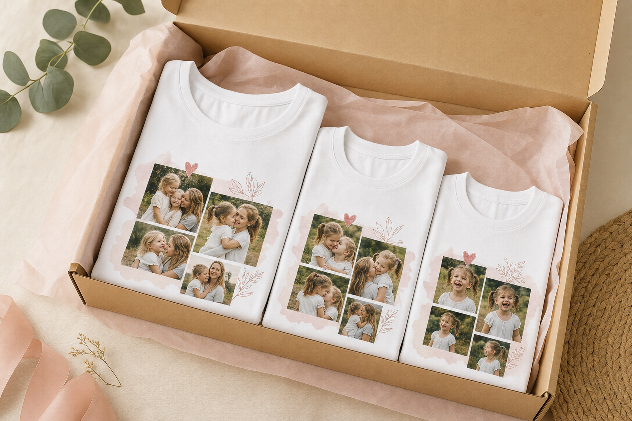 Gift-ready folded Mum's Squad personalised matching T-shirts three-pack