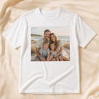 Personalised custom white T-shirt with family photo print studio front