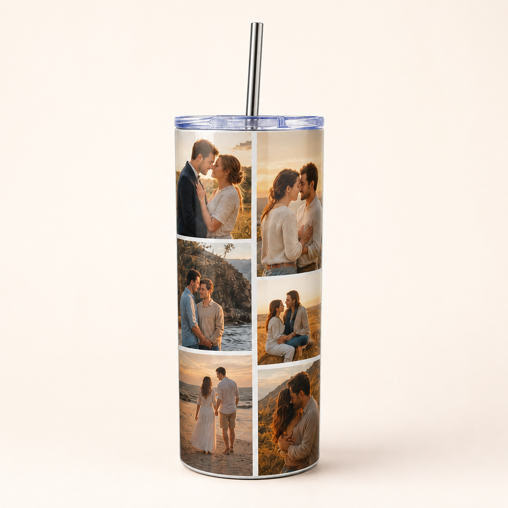 Personalised insulated tumbler with anniversary photo print
