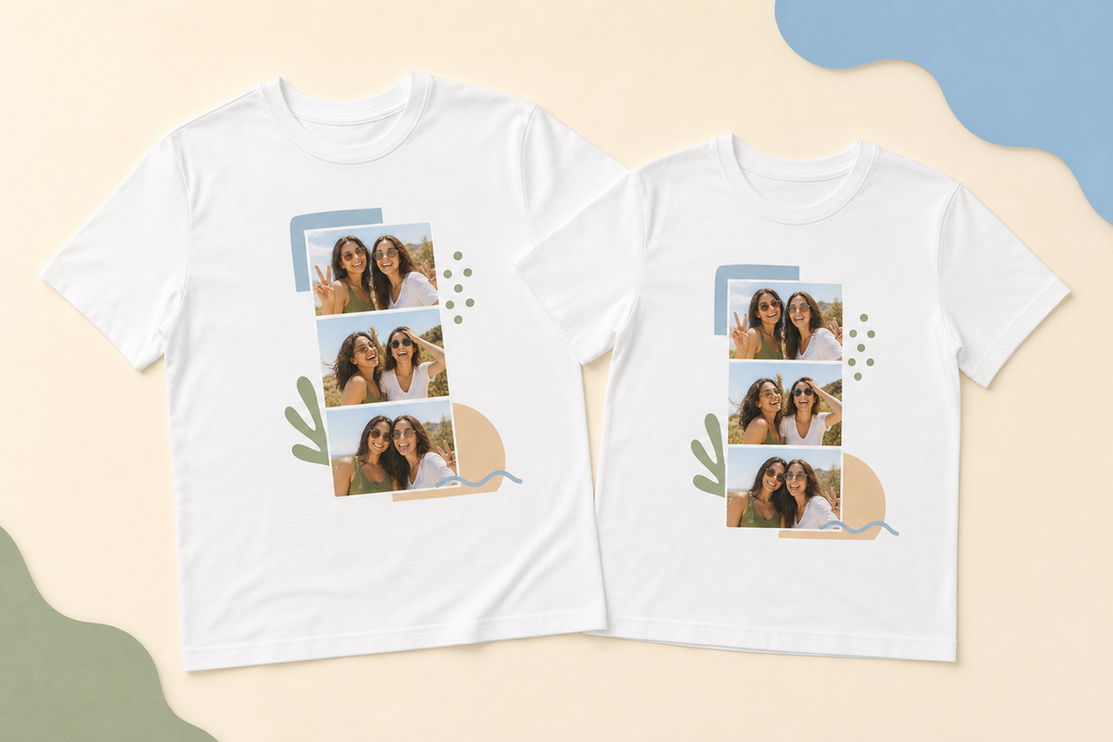 Twinning personalised matching white T-shirts two-pack studio front best friends theme