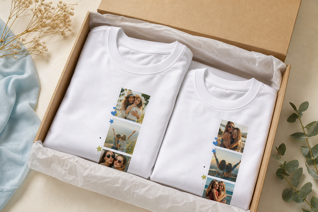 Gift-ready folded Twinning personalised matching T-shirts two-pack