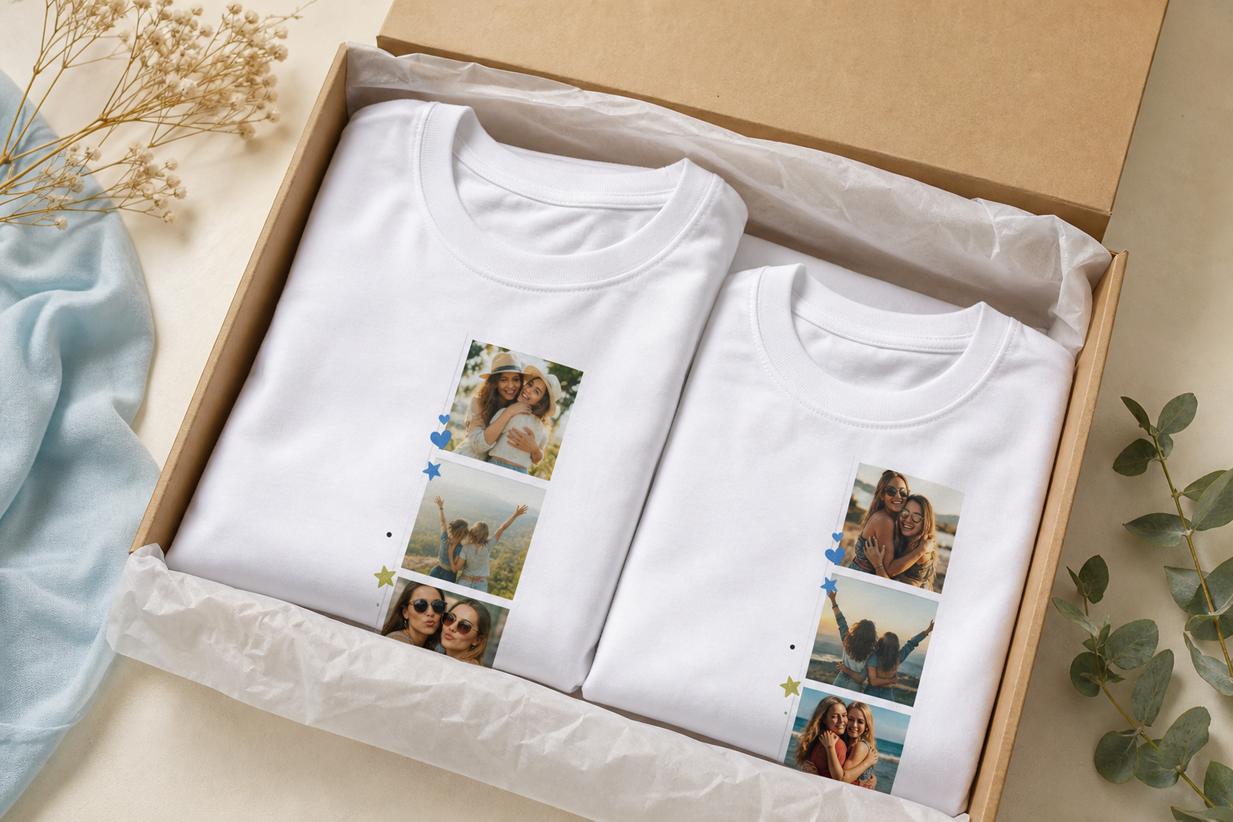 Gift-ready folded Twinning personalised matching T-shirts two-pack