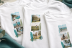 Close-up detail of matching Twinning three-pack T-shirt photo strip prints