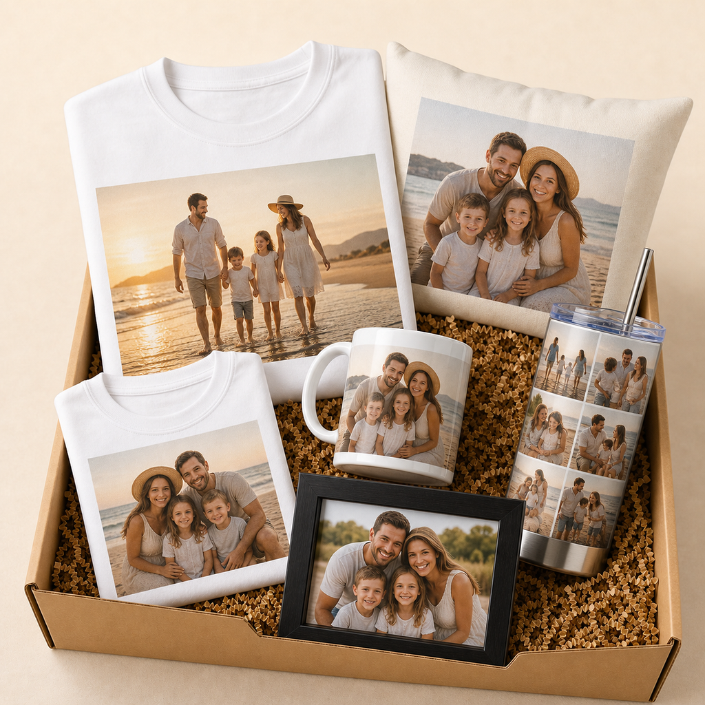 Ultimate 6-piece personalised gift box in family beach photo theme