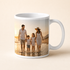 Personalised ceramic mug with family beach photo print
