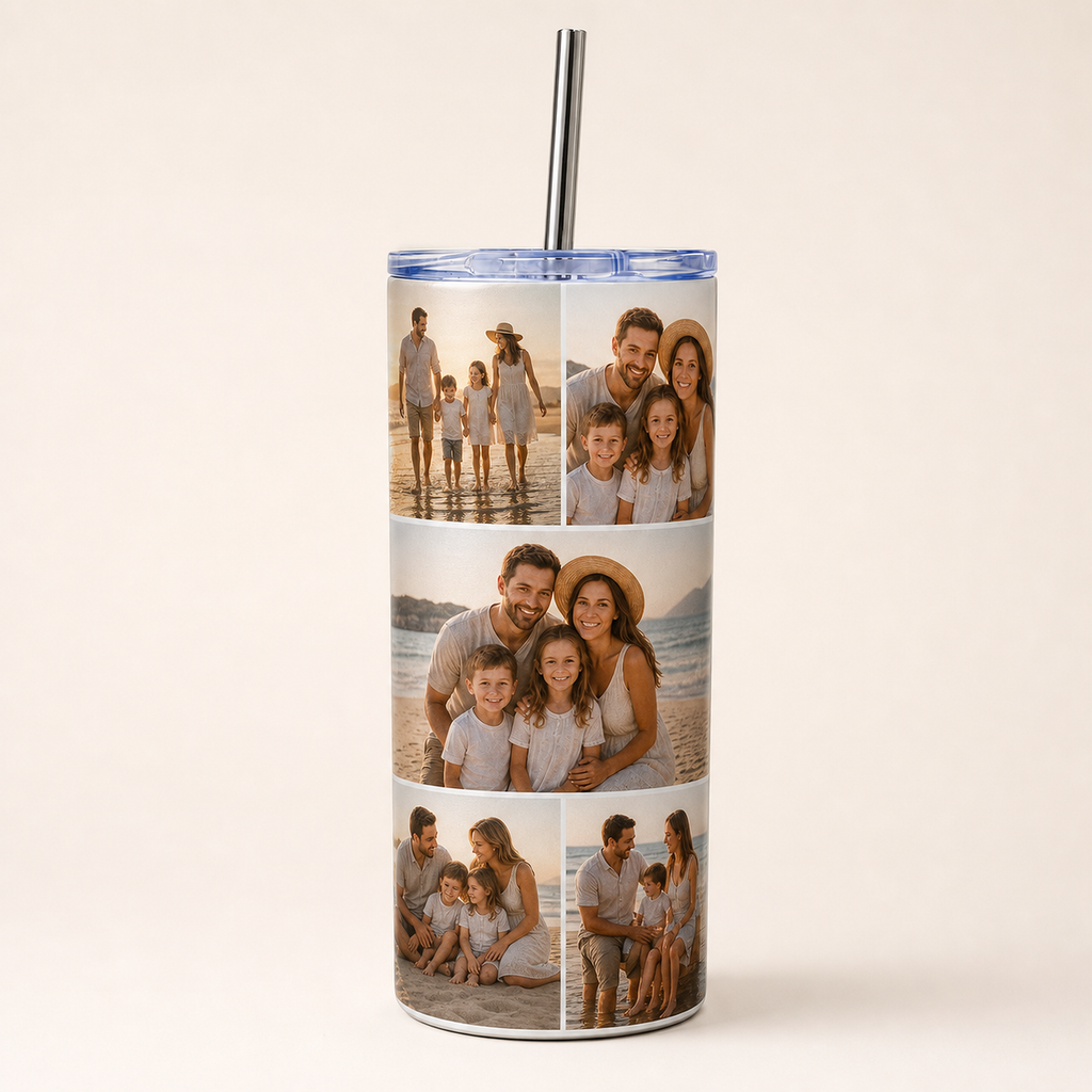Personalised insulated tumbler with family beach photo print