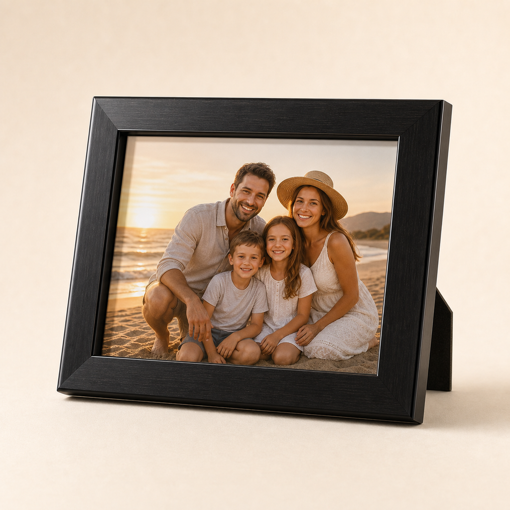 Personalised acrylic photo frame with family beach photo
